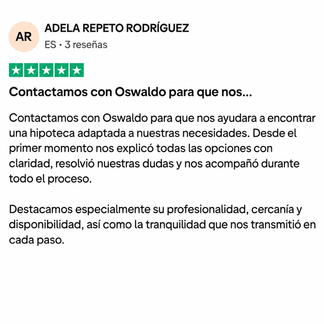 Opinión de cliente sobre Oswaldo Gilabert en Trustpilot
